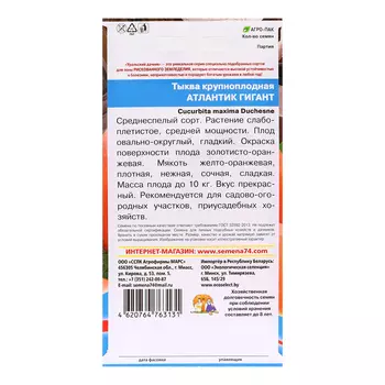 Семена Тыква "Атлантик Гигант", крупноплодная, 3 шт