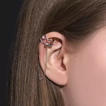 Серьга кафф «Связь», цвет розовый в серебре