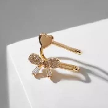 Серьга "Каффа" бант и сердце, цвет белый в золоте