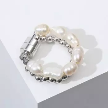 Серьга "Кафф" двойная, на магните, цвет белый в серебре