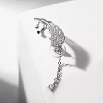 Серьга "Каффа" крылья ангела с подвеской, цвет белый в серебре