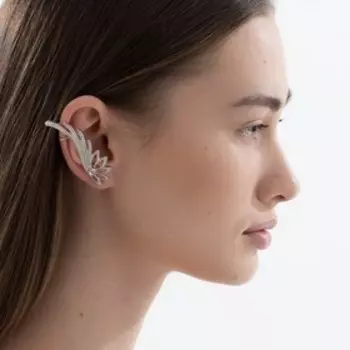 Серьга "Каффа" лепесток с кристаллом, цвет белый в серебре