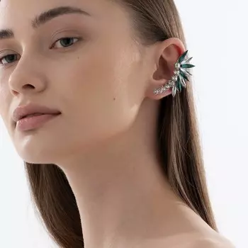 Серьга "Каффа" лучи, цвет бело-зелёный в серебре