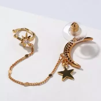 Серьга «Кафф» месяц на цепочке, цвет белый в золоте