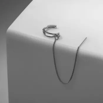 Серьга "Кафф" пересечение, цвет серебро