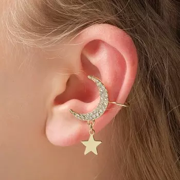 Серьга "Каффа" полумесяц со звездой, цвет чёрно-белый в золоте