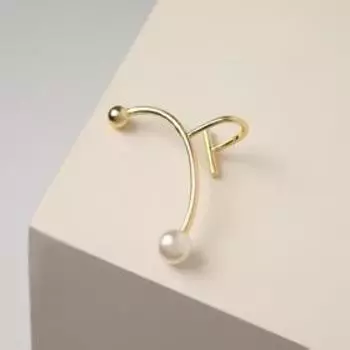 Серьга кафф с жемчугом длинная, цвет белый в золоте