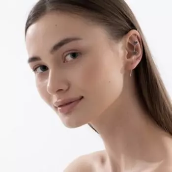 Серьга "Кафф" сердечки, цвет серебро