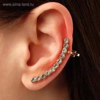 Серьга "Кафф" стразы в огранке, цвет белый в золоте