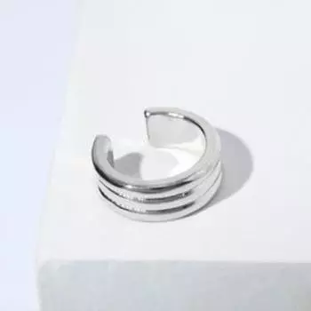 Серьга «Кафф» три круга, цвет серебро