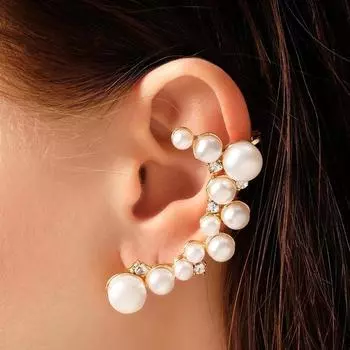 Серьга кафф «Жемчужное сокровище», цвет белый в золоте