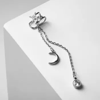 Серьга "Кафф" звёздное небо с подвесками, цвет белый в серебре