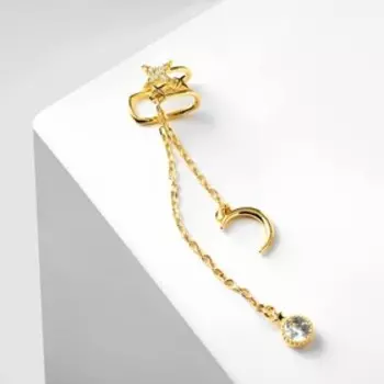 Серьга «Кафф» звёздное небо с подвесками, цвет белый в золоте