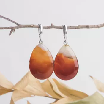 Серьги "Агат" капля, цвет коричневый