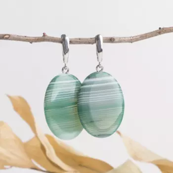 Серьги "Агат" овал, цвет зелёный, швензы МИКС