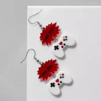 Серьги акриловые «Джойстики» GAME OVER, цветные в серебре
