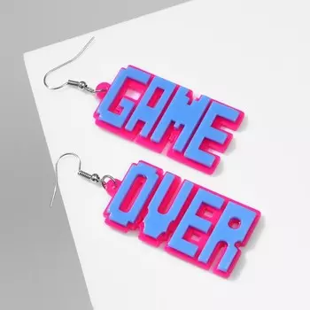 Серьги акриловые GAME OVER, цвет розово-синий в серебре