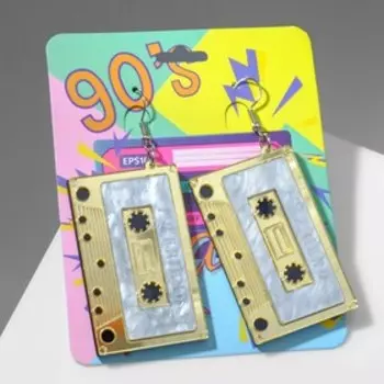 Серьги акрил "Кассета" надпись, цвет золото