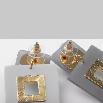 Серьги акриловые «Квадро», цвет серый в золоте