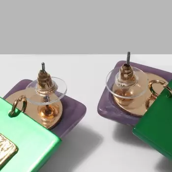 Серьги акриловые «Квадро», цвет зелёно-фиолетовый в золоте