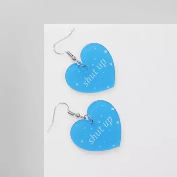 Серьги акриловые Shut up, сердце, цвет бело-голубой
