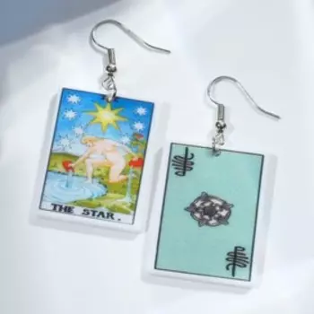 Серьги акрил «Таро» звезда, цветные в серебре