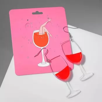 Серьги акриловые «Вино» бокалы, цвет красный