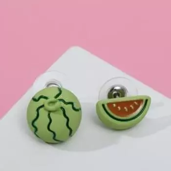 Серьги эмаль "Арбузик" мини, цвет красно-зелёный