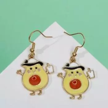 Серьги эмаль "Авокадо" в шляпке, цветной в золоте