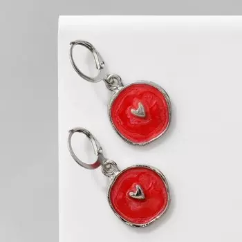 Серьги эмаль «Искусство» сердце, цвет красный в серебре