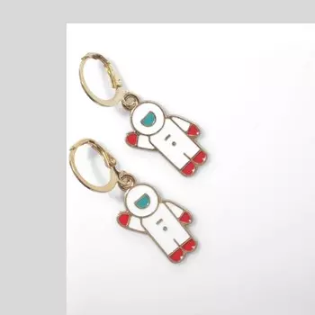 Серьги с эмалью «Космонавты», цветные в золоте