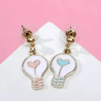 Серьги с эмалью «Лампочки» сердечки, цветные в золоте