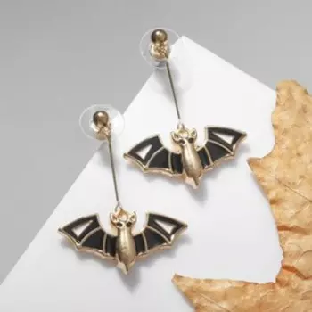 Серьги с эмалью «Летучая мышь», цвет чёрный в золоте