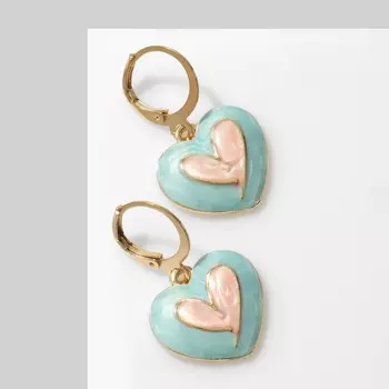 Серьги с эмалью «Сердце», цвет розово-голубой в золоте