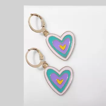 Серьги с эмалью «Сердце», цветные в золоте