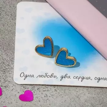 Серьги с эмалью «Сердце» мультик, цвет синий в золоте