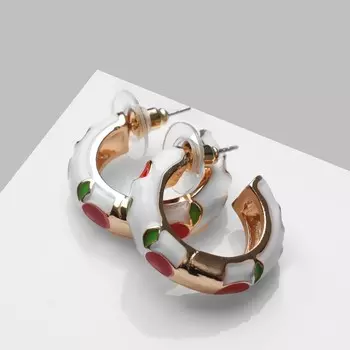 Серьги кольца с эмалью QF «Яблочки», d=2 см, цветные в золоте