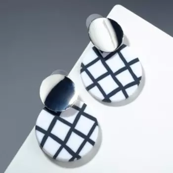 Серьги ассорти "Артхаус" круг и овал, цвет чёрно-белый