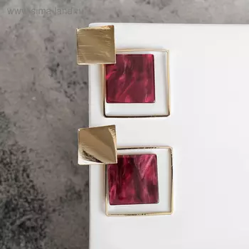 Серьги ассорти "Азелия" ромбы, цвет малиновый в золоте