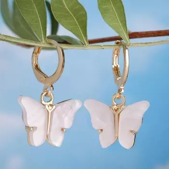 Серьги ассорти "Бабочки" объёмные, цвет розовый в золоте