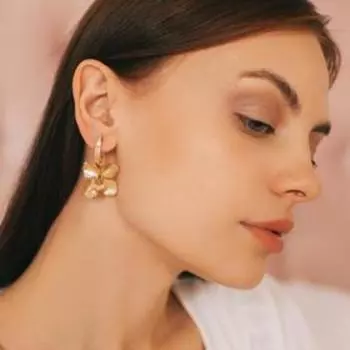 Серьги ассорти «Цветок» рельеф, цвет розовый в золоте