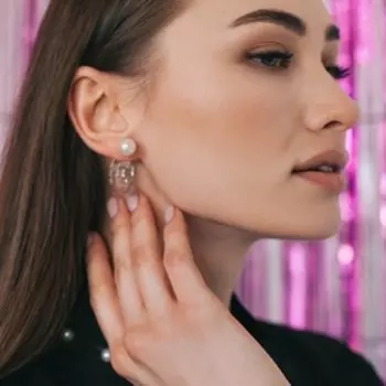 Серьги ассорти "Дуга и жемчуг" полукруг, цвет белый