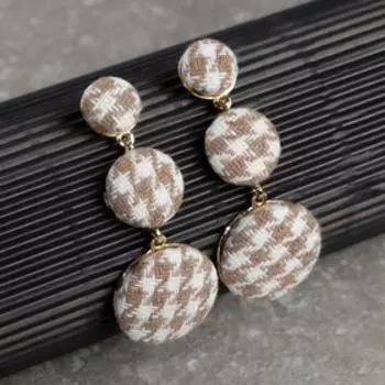 Серьги ассорти "Либеро" три диска, цвет бежево-белый в золоте