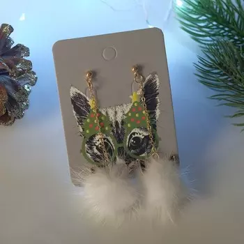 Серьги «Новогодние» помпоны, цвет чёрно-белый в золоте