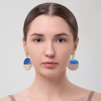 Серьги ассорти «Ваканда» горизонт, неровный круг, цвет бело-синий в золоте