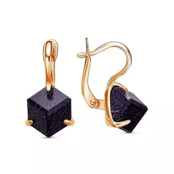 Серьги "Авантюрин синий" кубик, розовое золочение