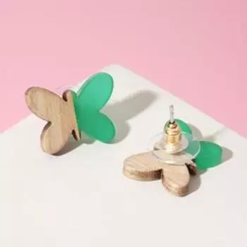 Серьги "Бабочки" натурэль, цвет бежево-зелёный