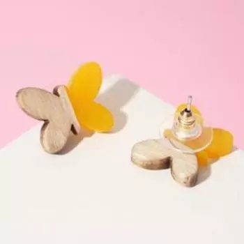 Серьги "Бабочки" натурэль, цвет бежево-жёлтый