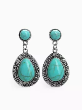 Серьги «Бирюзовый мир» капля, голубые в чернённом серебре