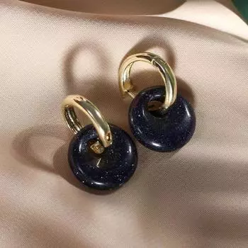 Серьги-бублики d=17мм родированные "Авантюрин синий" в золоте